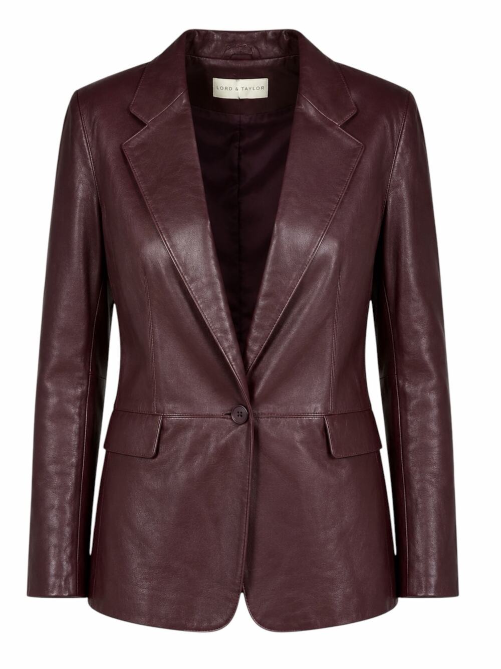 Lord & Taylor One Button Leather Blazer Jacket Burgundy Red Size 12